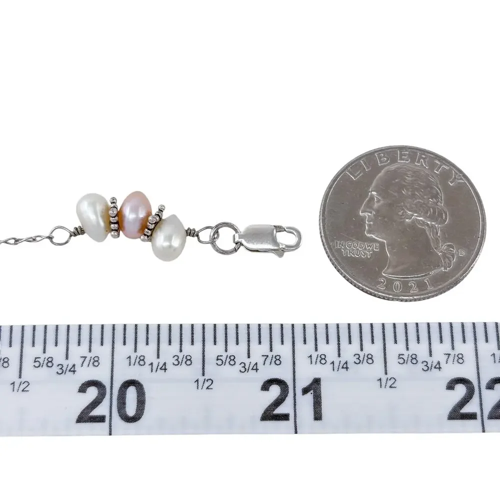 Vintage Sterling Silver 925 Freshwater Pearl Station Necklace 20
